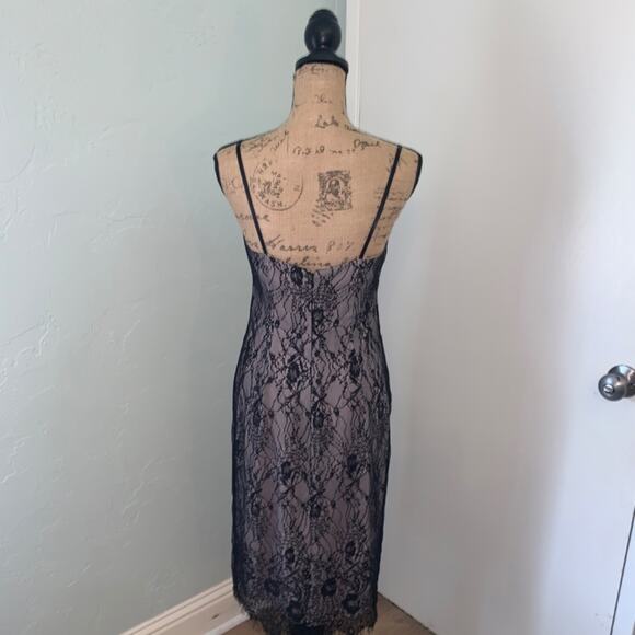 Vintage Nicole Miller 2004 Black nude Lace Overlay Nude Slip Dress Y2K 90s 8 - Picture 8 of 15